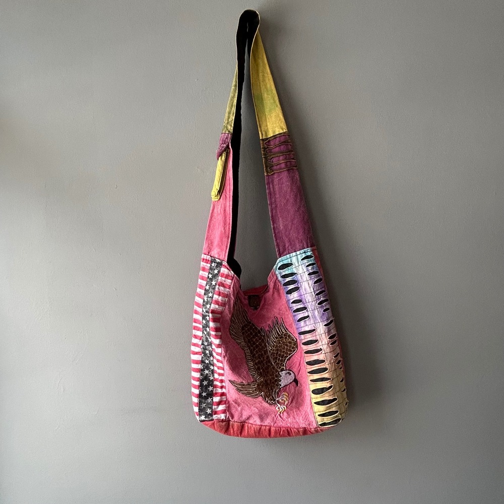 Boho Patchwork Eagle American Flag Shoulder Bag‎ Hippie Sling Purse